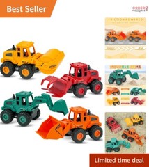 Construction Toys Plastic 4 Pack Friction Powered Kids Fun Toddler Vehicles