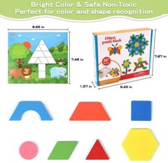 Wooden Pattern Blocks Set 250 Pcs Montessori Tangram Geometric Shape Puzzle