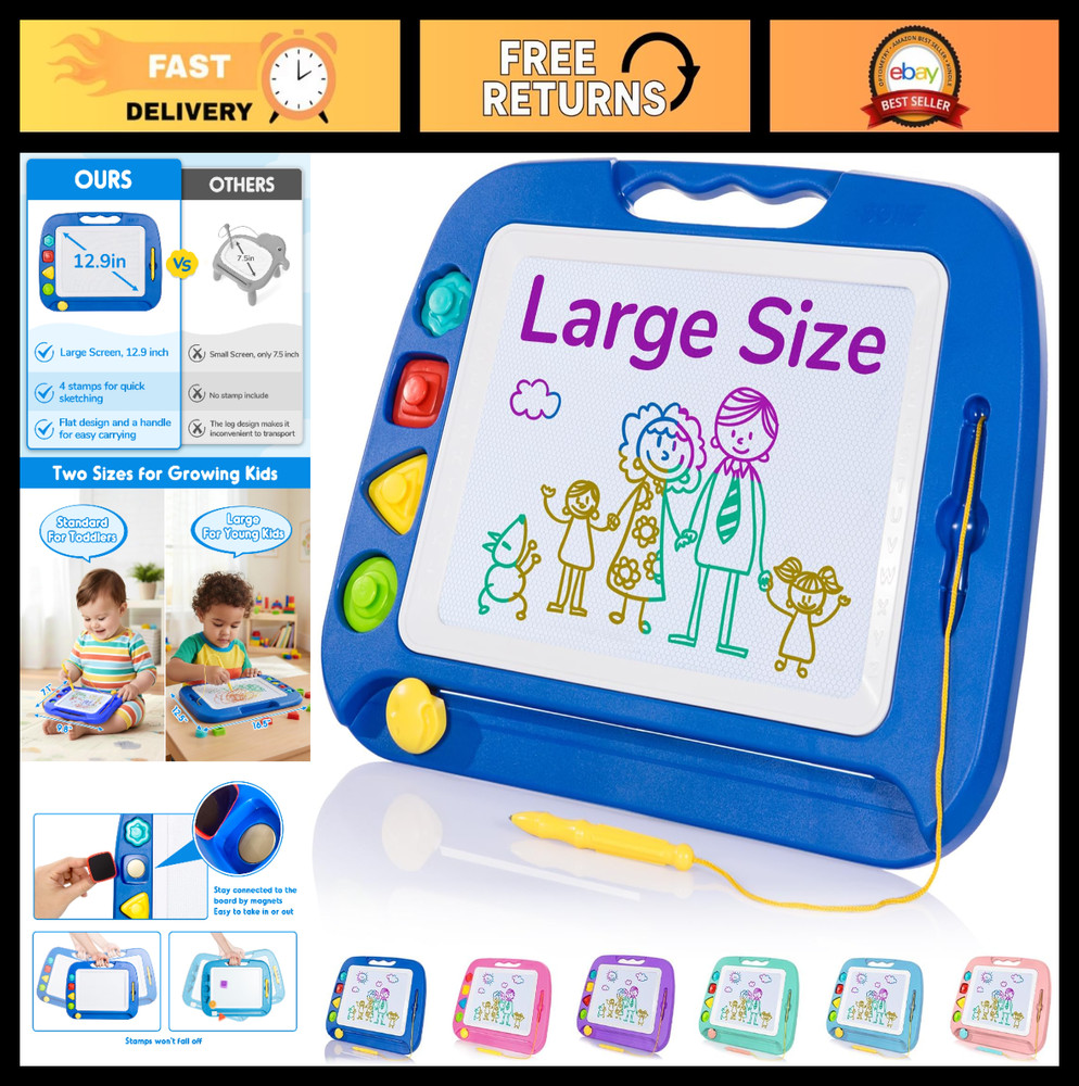 Magnetic Drawing Board for Toddlers – Etch & Sketch Pad with 4 Stamps, 16×13 in,