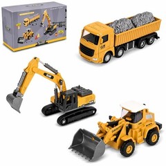 Alloy Mini Construction Vehicles, 3Pcs Die-cast Metal Toy Set with Pull Back