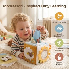 Baby Sensory Toy Farm Tissue Box Montessori Learning Gift for 6-12