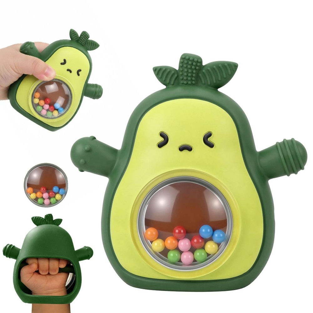 Baby Rattle Teething Toys Silicone Avocado Mitten Sensory Green