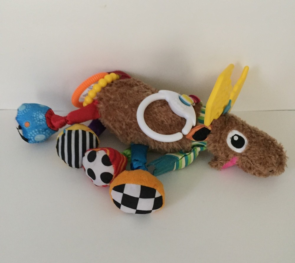 Lamaze Mortimer Moose Hanging Toy Rattle Crinkle Teether Clip On Yellow Antlers