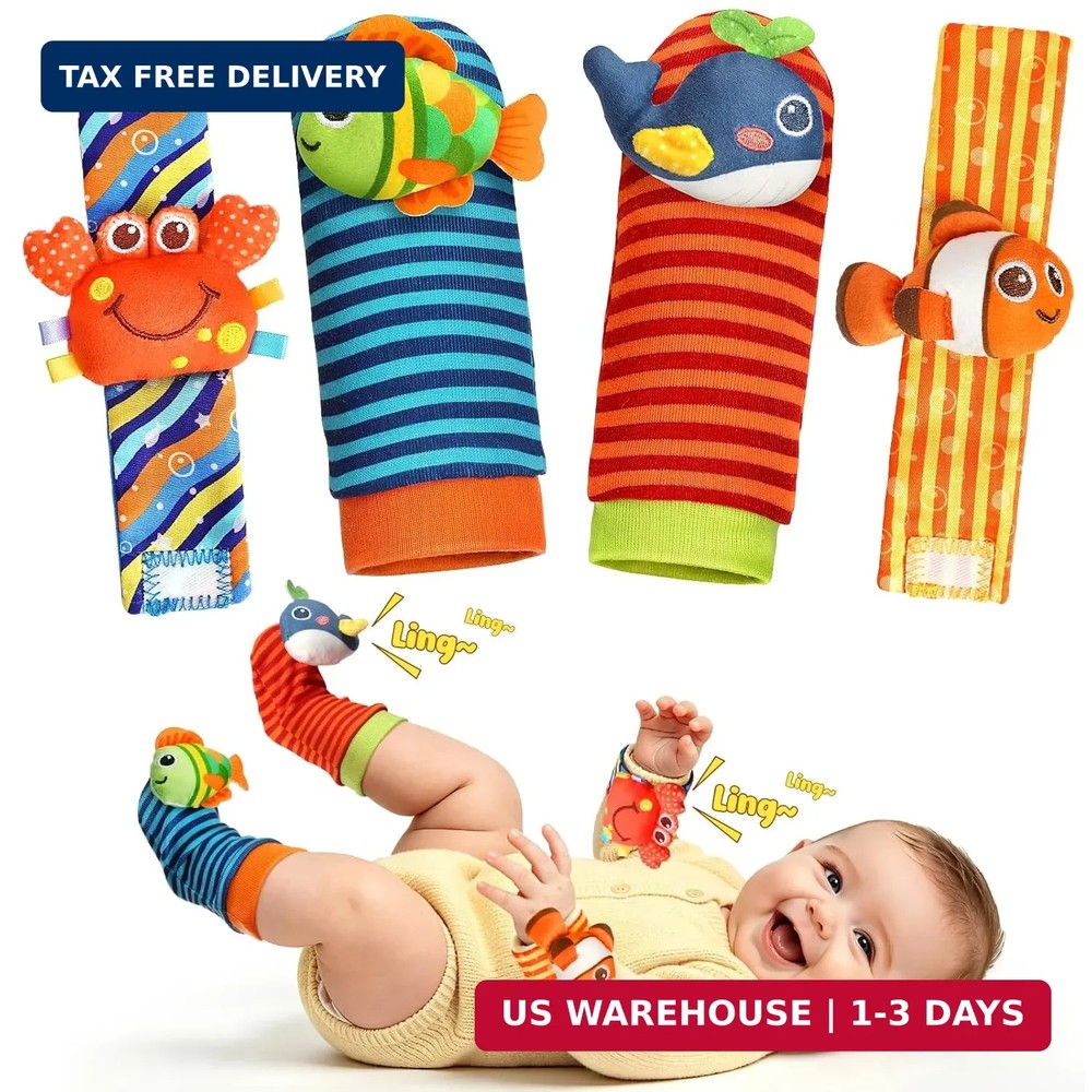Baby Toys 0-6 6-12 Months, Baby Wrist Rattle Socks and Foot Finder Set, Baby Dev