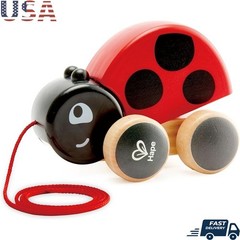 Pull Along Ladybug Toy Encourages Crawling Walking Cheerful Design Sturdy Wheels