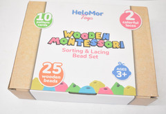 Hieoby Montessori Wooden Beads Sequencing Toy Set Stacking Blocks Pack Kit