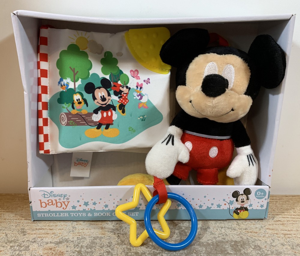 Disney Baby Stroller Toys & Book Gift Set Mickey Mouse New