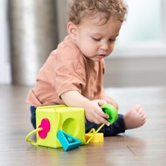 Silver Shape Sorting Cube with Silicone Shapes for Tactile Learning 10 Months+