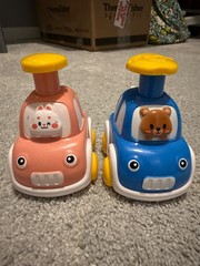 Silly Racers from The Manhattan Toy Company Lot Of 2 Push & Go Cars Blue Pink