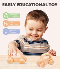 2 PCS Wooden Baby Car Toys for Toddlers 1-3 Years Old, Montessori Wooden Cars…
