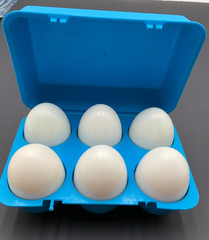 Vintage 6 Eggs & Blue Carton Shape & Color Matching Toy