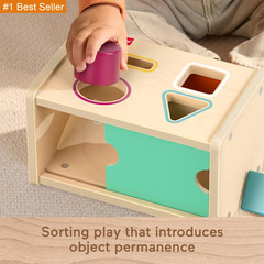 Fisher-Price Wood Montessori Toy Object Permanence Box Sort & Find, American Mon