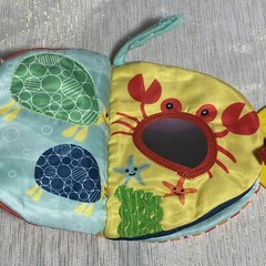 Baby Cloth Book Toy Sensory Fish Sea Life Tactile Fabric Squeaker Mirror Teether