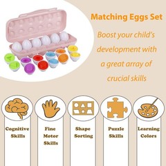 “Color Shape Matching Eggs for Toddlers, Preschool Learning Educational Pink “