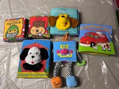 Lot of 6 Baby Soft/cloth educational interactive books animals farm
