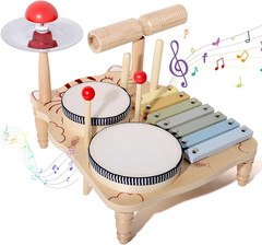 Wooden Xylophone Drum Set for Toddlers,Montessori Baby Musical Instruments Toys,