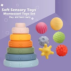Montessori Toys Soft Stacking Building Blocks Rings Balls Sets 3 in 1 Baby Toys