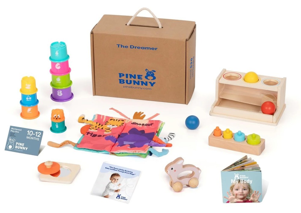 Pine Bunny Montessori Wooden 11-in-1 Toy Set for 10+ Months, Cylinder Block,…