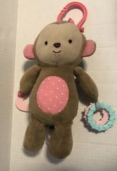 Child Of Mine Carters Brown Monkey Plush Pink Dots 10″ Rattle Crinkle Teether