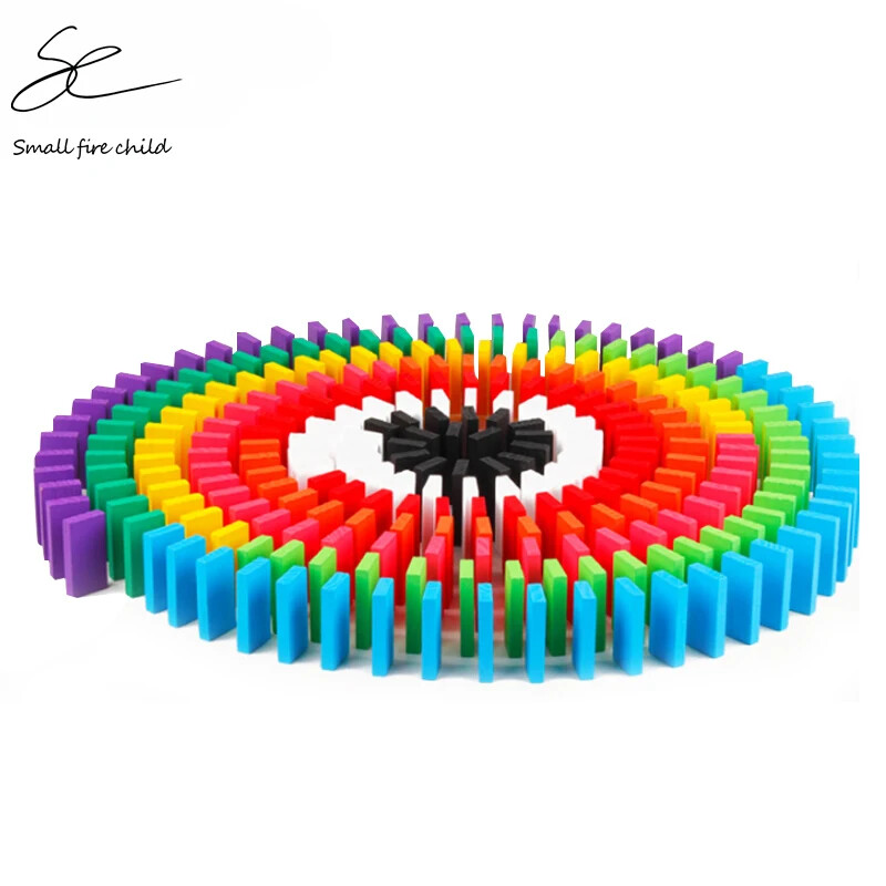 New Kids 100pcs Children Color Sort Rainbow Wood Domino Blocks Kits Early Bright