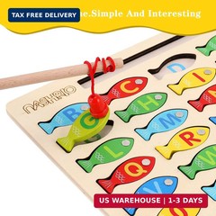 Magnetic Wooden Fishing Game Toy for Toddlers, Alphabet Fish Catching Counting G