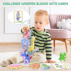 Wooden Dinosaur Stacking Blocks 10 Piece Sorting Toy for Toddlers Preschool