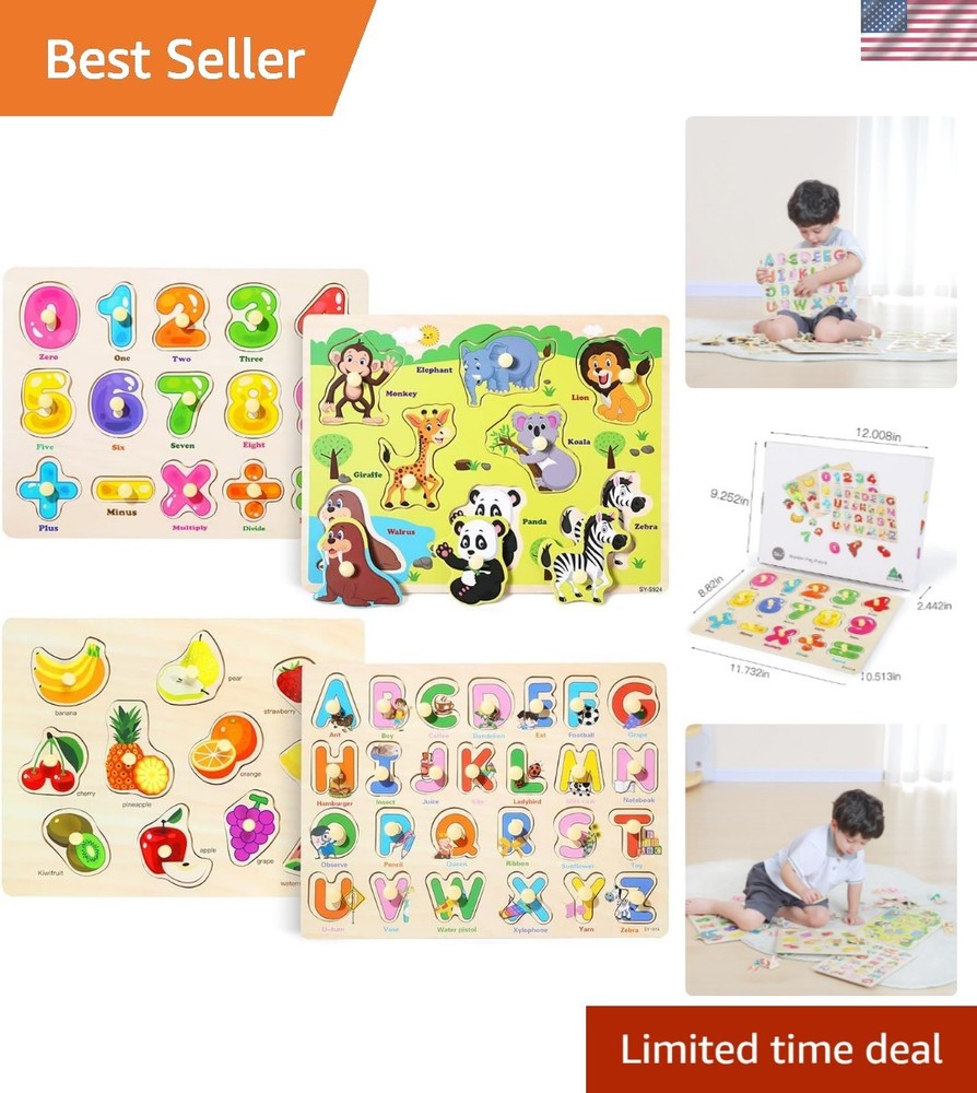 GRINNNIE Wooden Peg Puzzle for Toddlers 3 4 5 Old, 4 PCS Montessori Educatio…