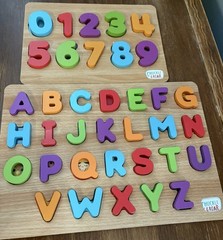 Chuckle and Roar Wooden Puzzles Numbers and Alphabet for Toddlers
