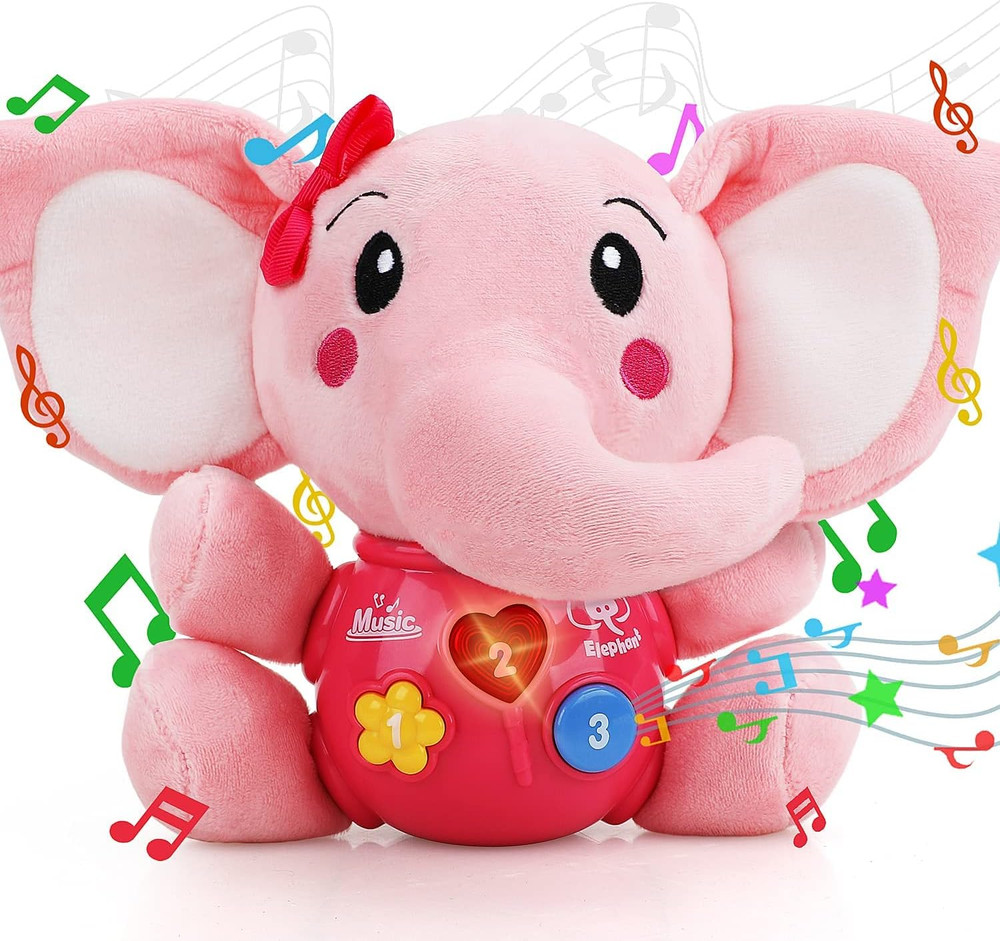 Musical Toys Gift for Baby Newborn 0-6 Month Infant – Plush Elephant Pink