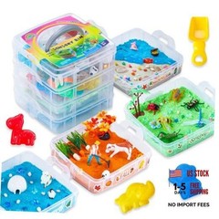 Seasons Stackable Sensory Bin, Mini Sandbox for Boys Orange,green,blue,sand