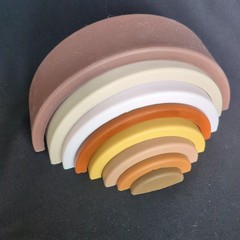 Ningbo Bridge Rainbow 8 pc Stacker Toy, Neutral Earth Tones Silicone, Toddler