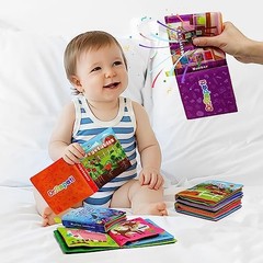 Soft Cloth Book for Baby Infant Toddler Kids 6-Pack Crinkle Squeaky Washable Non