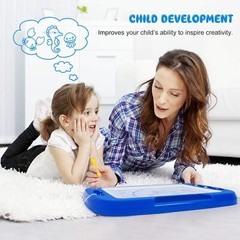 Blue Magnetic Writing Board For Toddlers 16X13 Drawing Area With Stamps