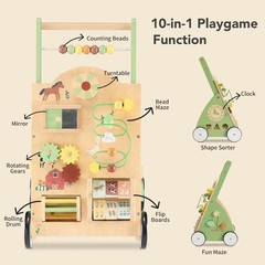 Wooden Baby Push Walker, Montessori Activity Toys with Adjustable Speed for 1 Ye