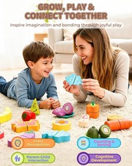 Wooden Play Food Set for Kids Kitchen – Pretend Cutting Toys with Fruits, Veg…
