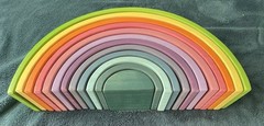 AWESOME 12 PC WOODEN PASTEL RAINBOW STACKER TOY! STACKING! COLORS