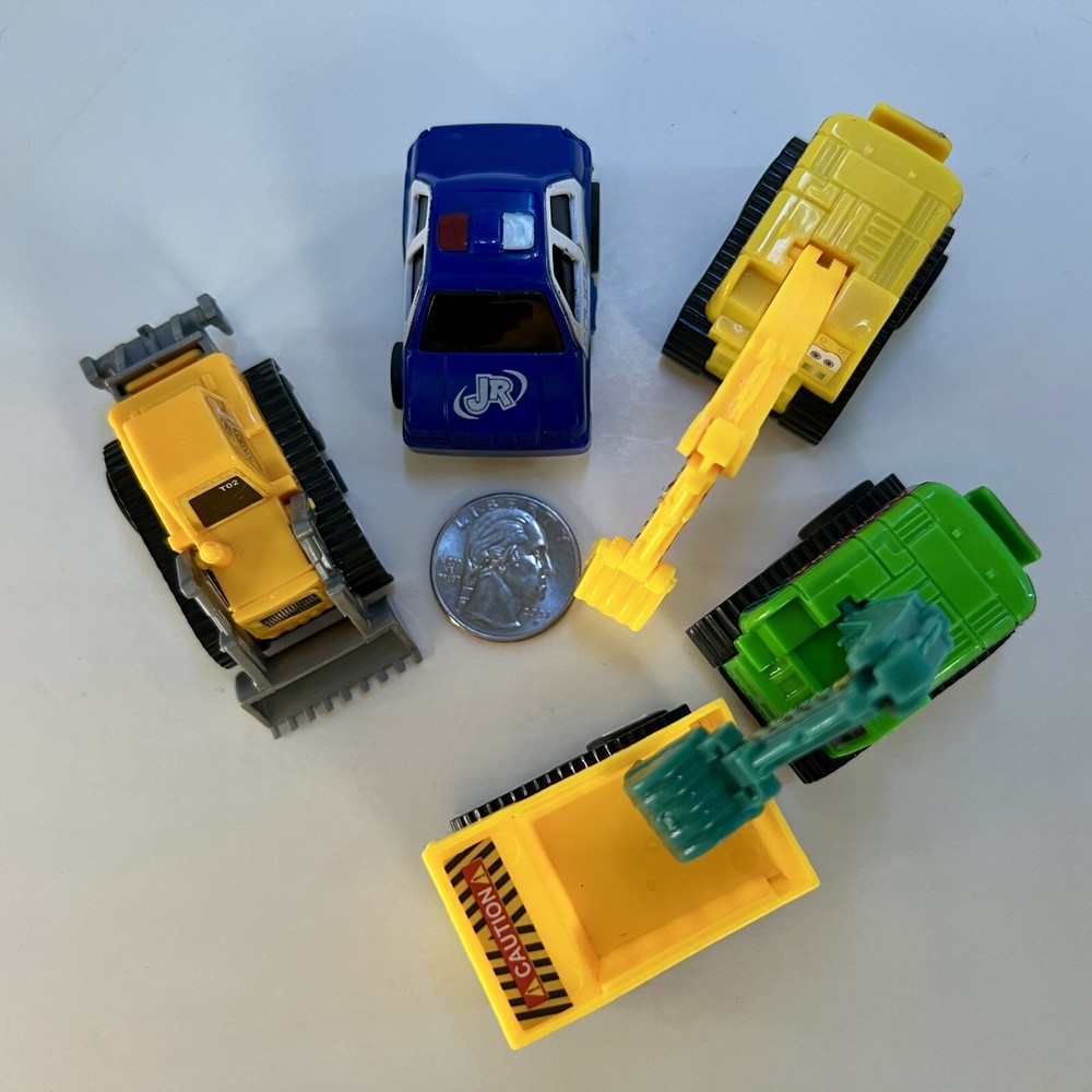 Mini Pull Back Toys Construction Excavator, Bulldozer, Truck & Police Car