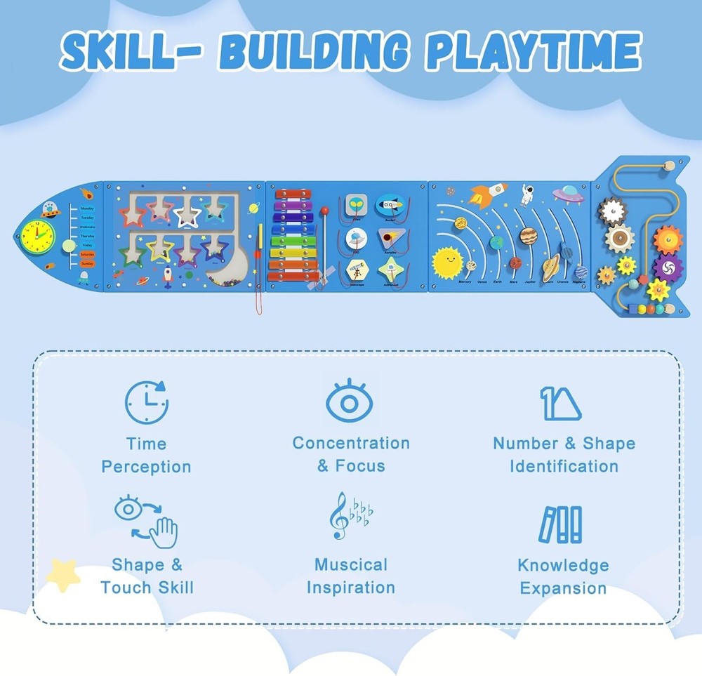 Rocket Activity Wall Busy Board Panels – Sensory Wall Panel for Kids, Montess…