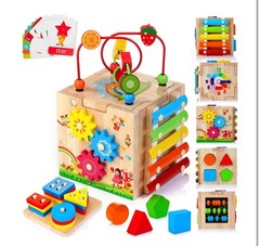 Wooden Activity Cube, 8-in-1 Montessori Baby Toys for 1+ Year Old B… Fast Ship