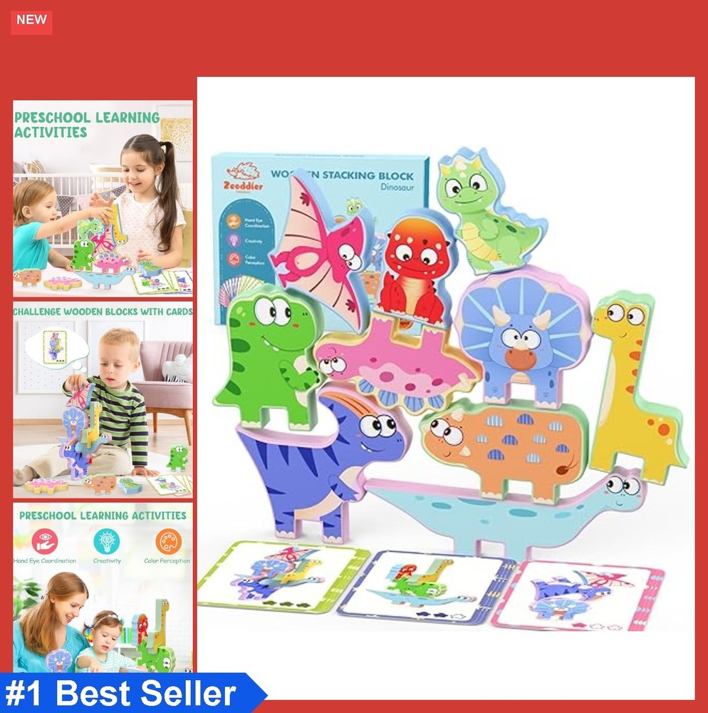 Wooden Dinosaur Stacking Blocks 10 Piece Sorting Toy for Toddlers Preschool