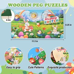 Easter Basket Stuffers-2 Pack Easter Puzzles, Wooden Peg Puzzles for Toddlers…