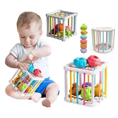 Baby Montessori Shape Sorter Cube Rainbow Colorful Blocks Educational Game Toy