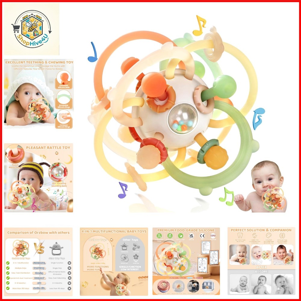 Baby Rattle Ball Teething Toys for 0 3 6 9 12 18 Boys Girls, Brown | Silicon…