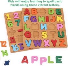 Alphabet Wooden Puzzles for Toddlers 3-5, Pack of 3 ABC, Number and Shape