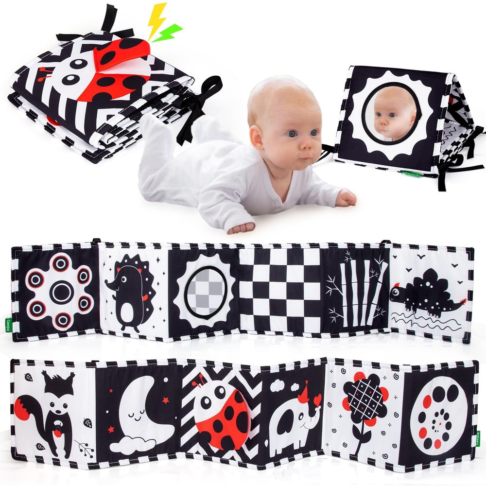 Cawgug Black and White High Contrast Baby Toys for Compact,