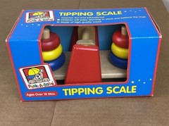 New Peek-A-Babe Tipping Scale Wood Stacking Rings Balance Toy Primary Colors