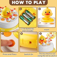 Interactive Duck Catch Game for Kids – Music Popping Duck, 2 Nets + 10 Balls – A