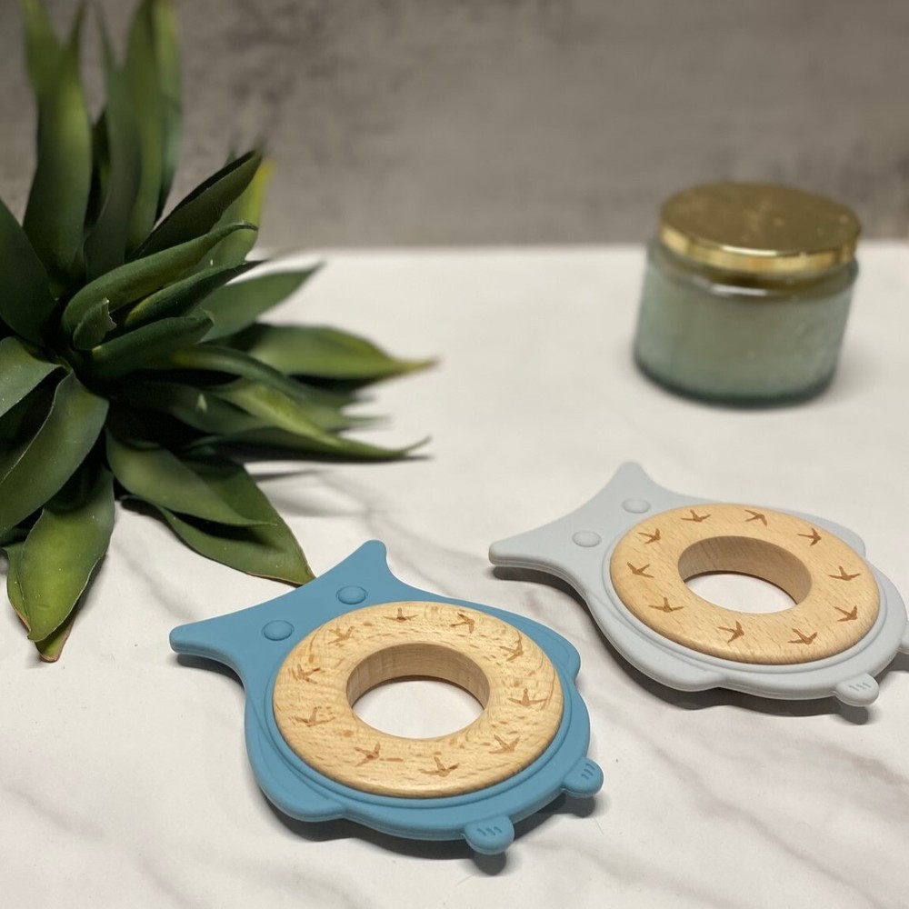 Woodland Owl Teether, Blue Gray, Baby Boy, Baby Girl, Woodland Theme Baby Shower