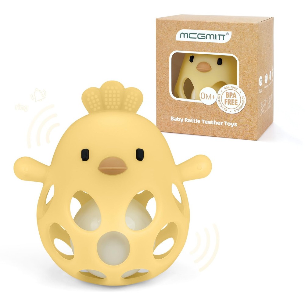 MCGMITT Baby Teething Toys for 3-6 Months, Easy Grasp Silicone Infant Yellow
