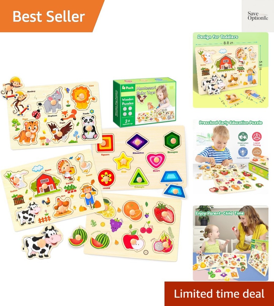 Wooden Puzzles for Toddlers, 4 Pack Montessori Toys Preschool Learning Puzzle…